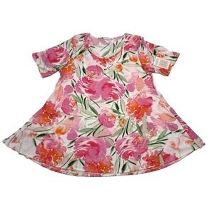 LuLaRoe Womens Top Size XL Perfect T Tee‎ Tunic Pink Orange Roses Floral NWT